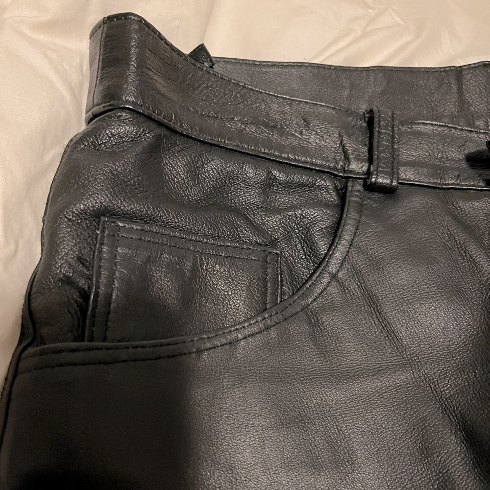 Real retro, real rock and roll, real black leather pants boxy look size 34